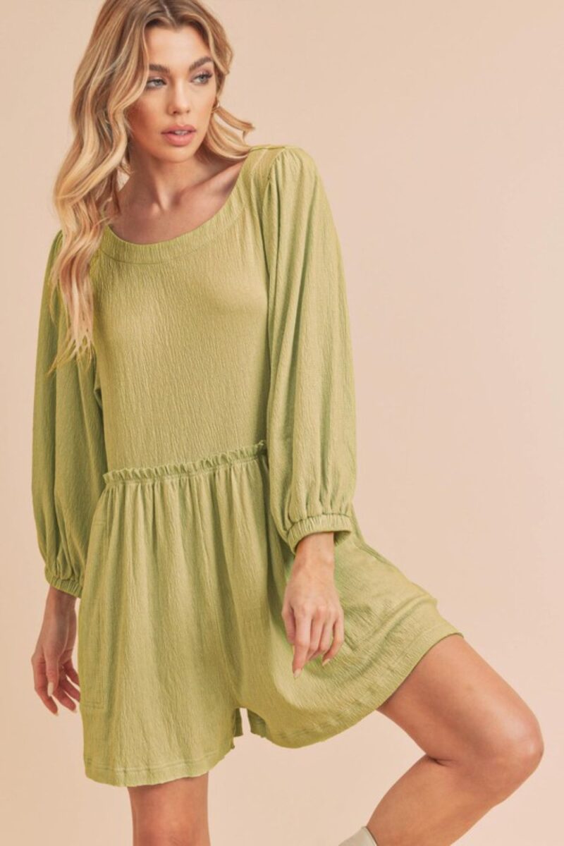Aemi + Co Frill Round Neck Long Sleeve Romper with Pockets - Image 2