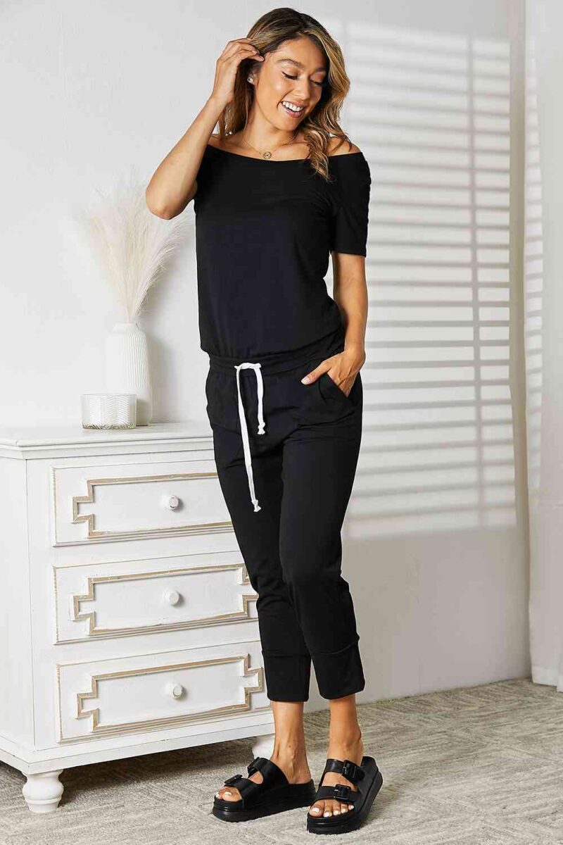 Double Take Asymmetrical Neck Tied Jumpsuit with Pockets - Image 9