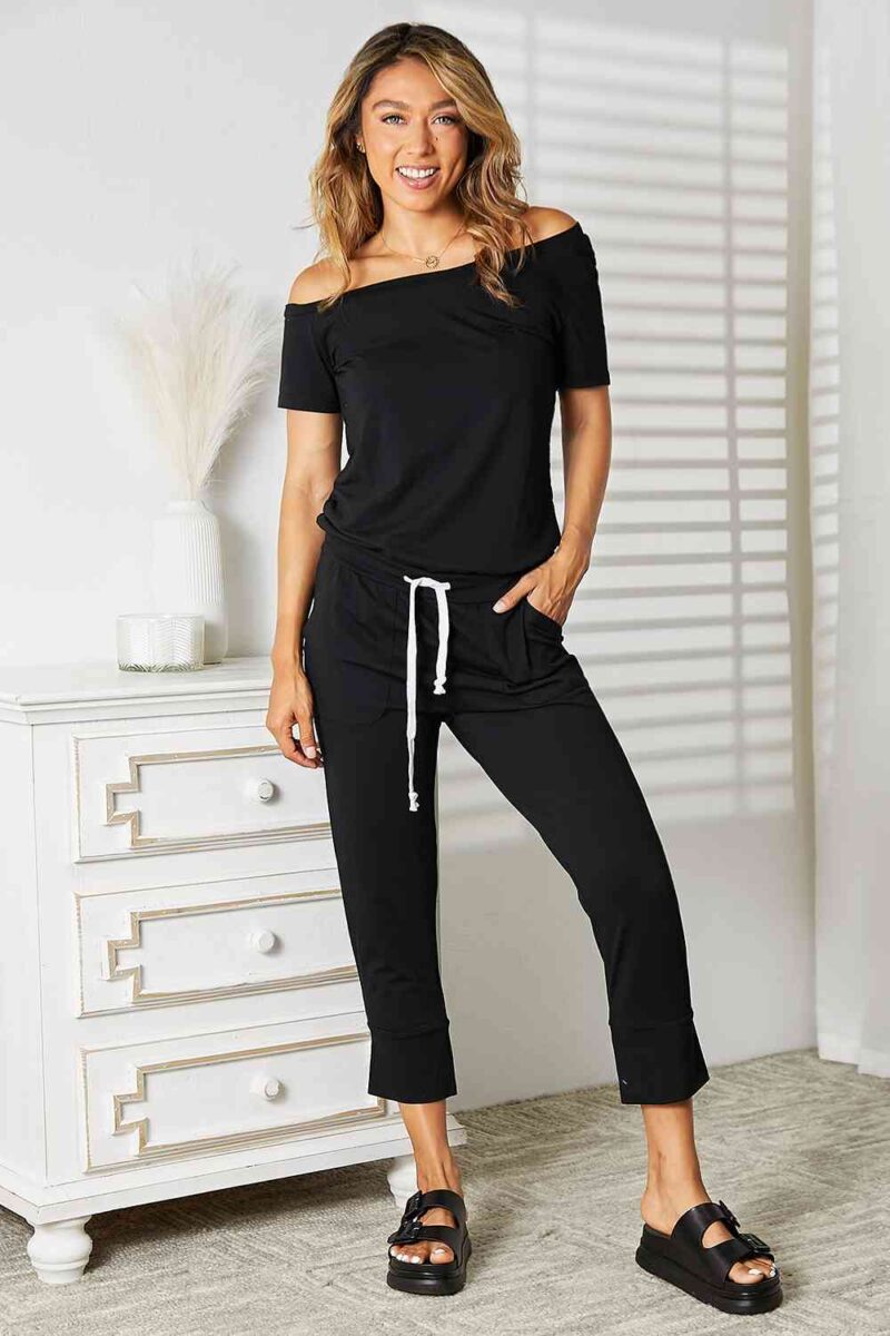 Double Take Asymmetrical Neck Tied Jumpsuit with Pockets - Image 7