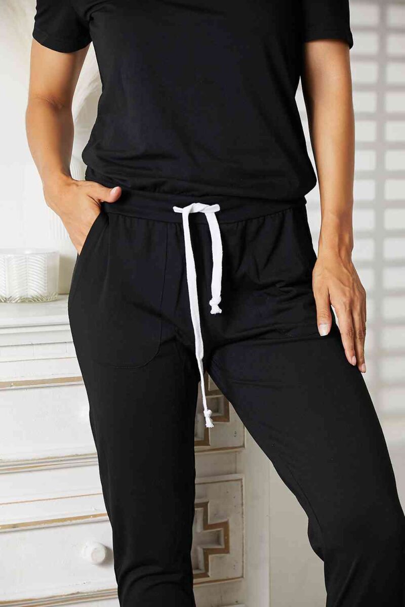Double Take Asymmetrical Neck Tied Jumpsuit with Pockets - Image 11