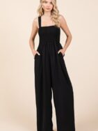 Mittoshop Smocked Wide Strap Wide Leg Overalls